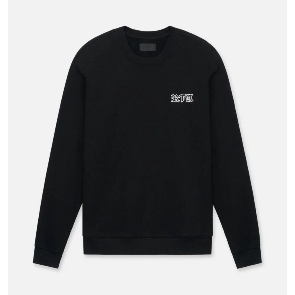 RTA Sweatshirt Mens Medium Black Pullover Crew Logo CHARLES in GOTHIC $170